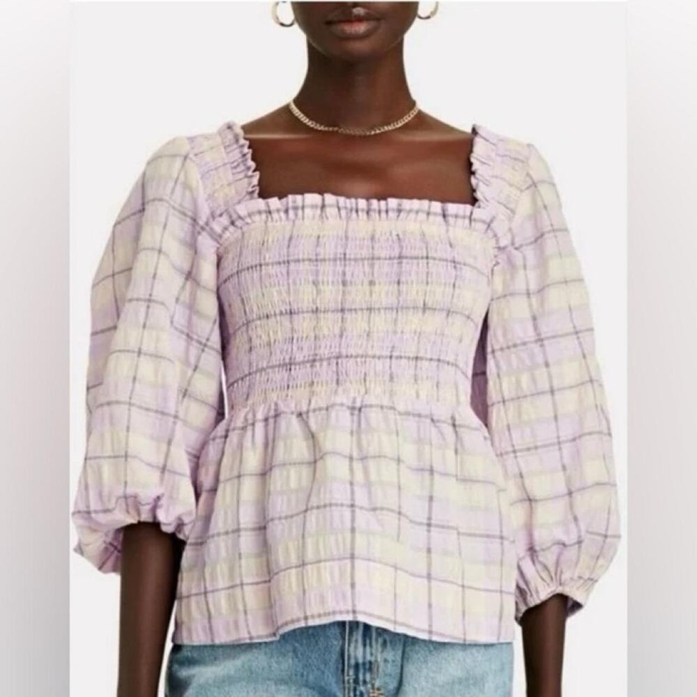 Ganni white and purple plaid